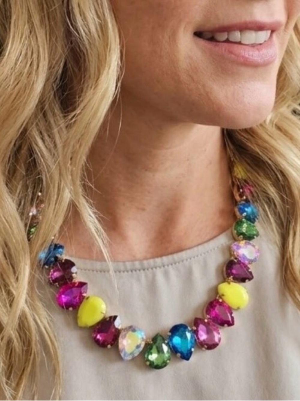 Multicolor Crystal Pear Shape Statement Necklace NWOT